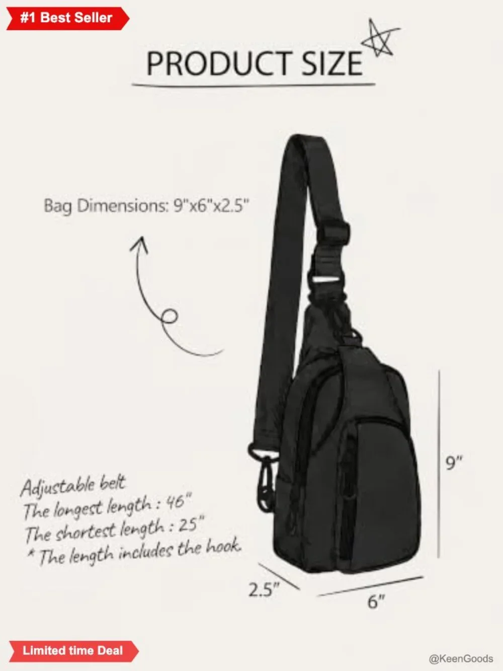 Nylon Sling Bag Adjustable Strap Crossbody Chest Backpack Travel Hiking
